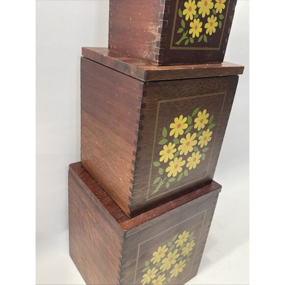 Vintage Imperial Floral Painted 3-Piece Hand Made Hardwood Kitchen Container Set - Picture 10 of 16